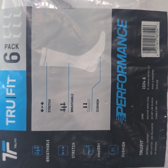 Trulfit Men's White Cotton Cushion Crew Socks - 6 Pack. - Picture 7 of 9